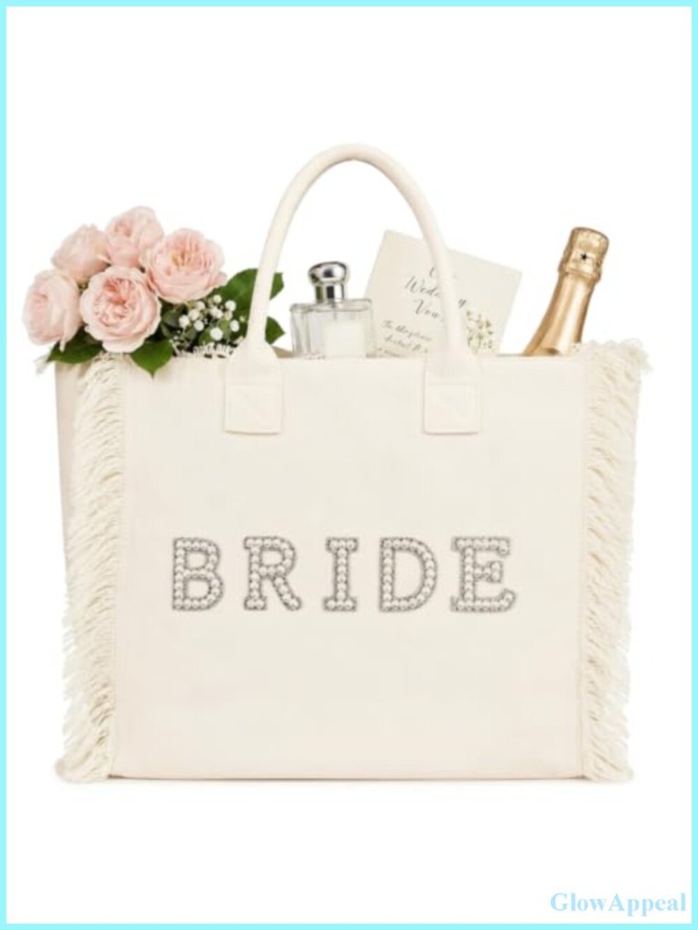 Bride Tote Bag Large Canvas Pearl Fringe Wedding Bridal Beach